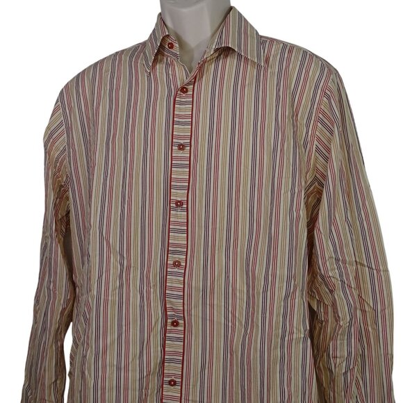 Joseph Bach Orange Rust Multicolor Stripe Long Sleeve Button Up Shirt Men Size L - Picture 1 of 11